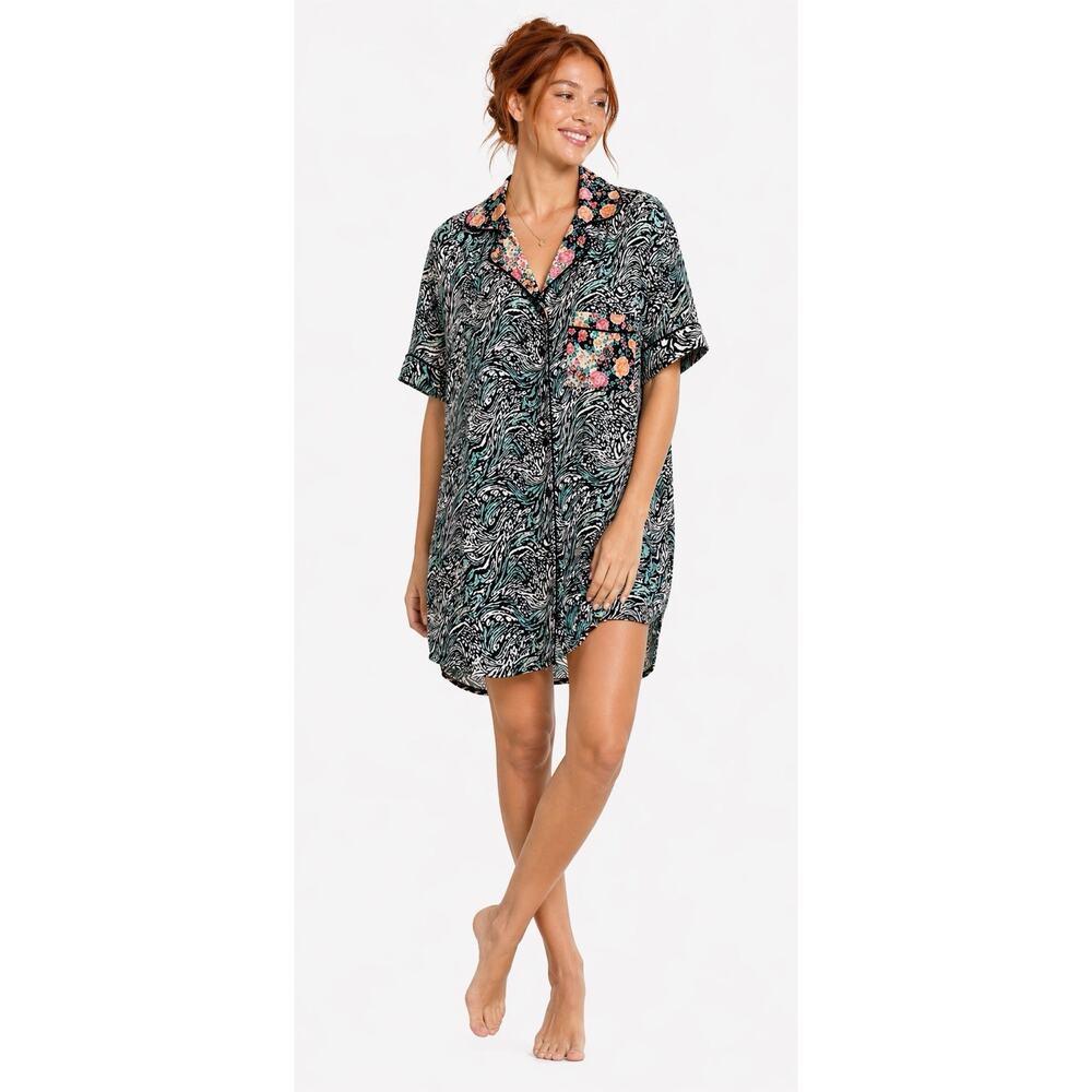 Maaaji Long Shirt Tunic Cover Up Womens Medium Button Up Viscose Resort Summer